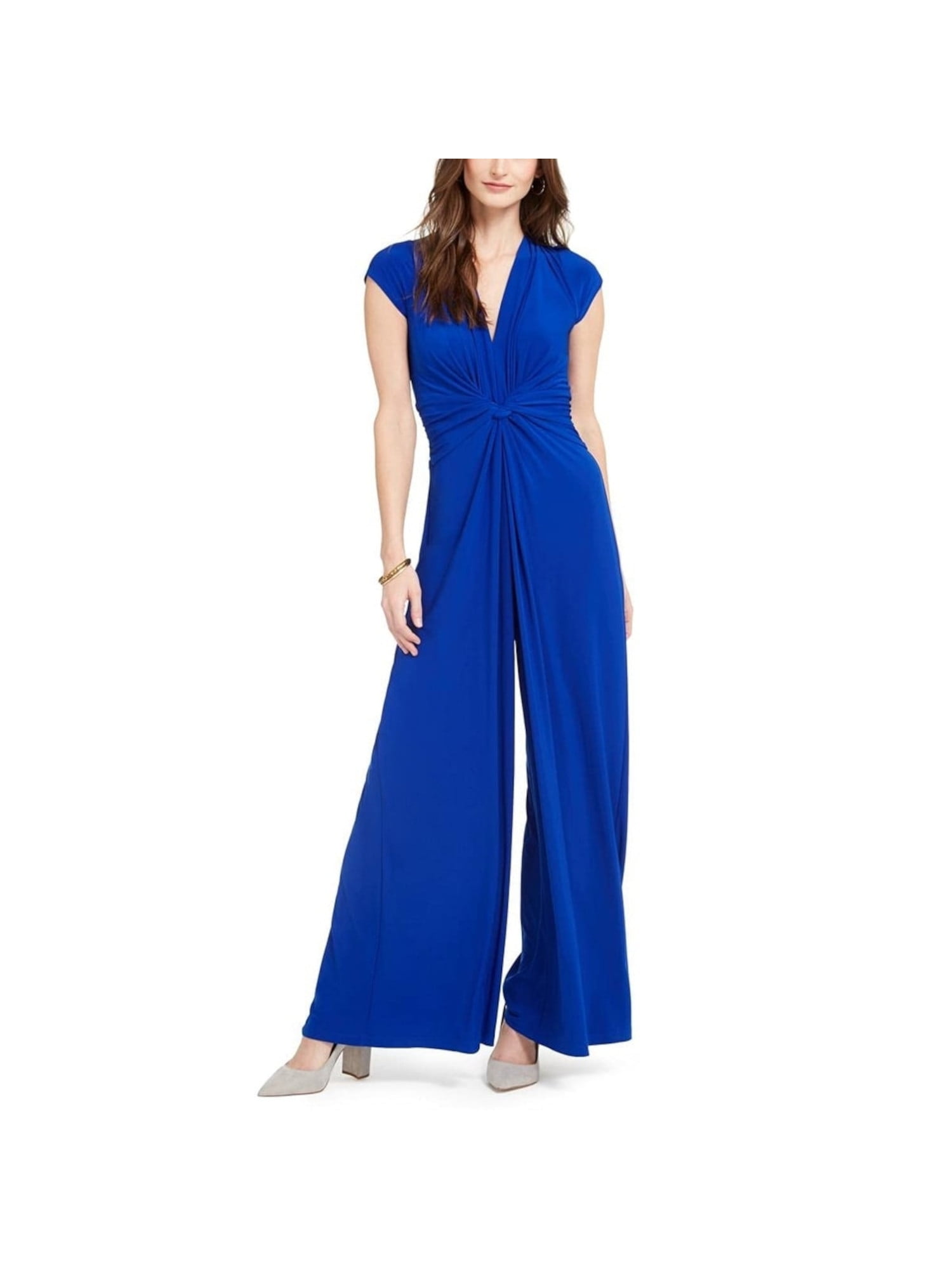 VINCE CAMUTO Womens Blue Stretch Zippered Twist-front Plunge Cap