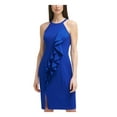 thumbnail image 1 of VINCE CAMUTO Womens Blue Zippered Slitted Cascade Ruffle Lined Sleeveless Halter Above The Knee Party Sheath Dress 6, 1 of 5