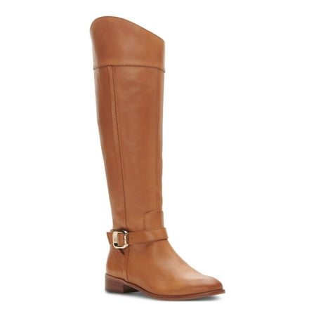 VINCE CAMUTO Womens Brown Buckle Accent Ovarlym Round Toe Block Heel Leather Riding Boot 9 M