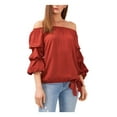 thumbnail image 1 of VINCE CAMUTO Womens Brown Ruffled 3/4 Sleeve Off Shoulder Party Top M, 1 of 3