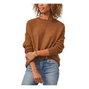 VINCE CAMUTO Womens Brown Stretch Ribbed Center Seam Drop Shoulders Long Sleeve Crew Neck Sweater M