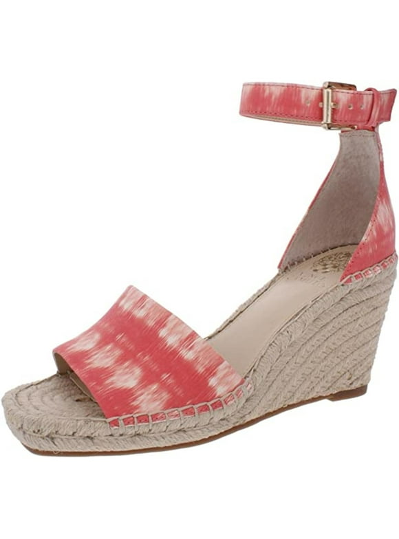 VINCE CAMUTO Womens Coral Watercolor 1/2" Platform Gore Adjustable Strap Padded Maaza Square Toe Wedge Buckle Leather Dress Espadrille Shoes 9.5 M