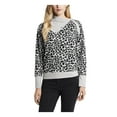 thumbnail image 1 of VINCE CAMUTO Womens Gray Ribbed Fold Over Neck With Snaps Animal Print Long Sleeve Top L, 1 of 4