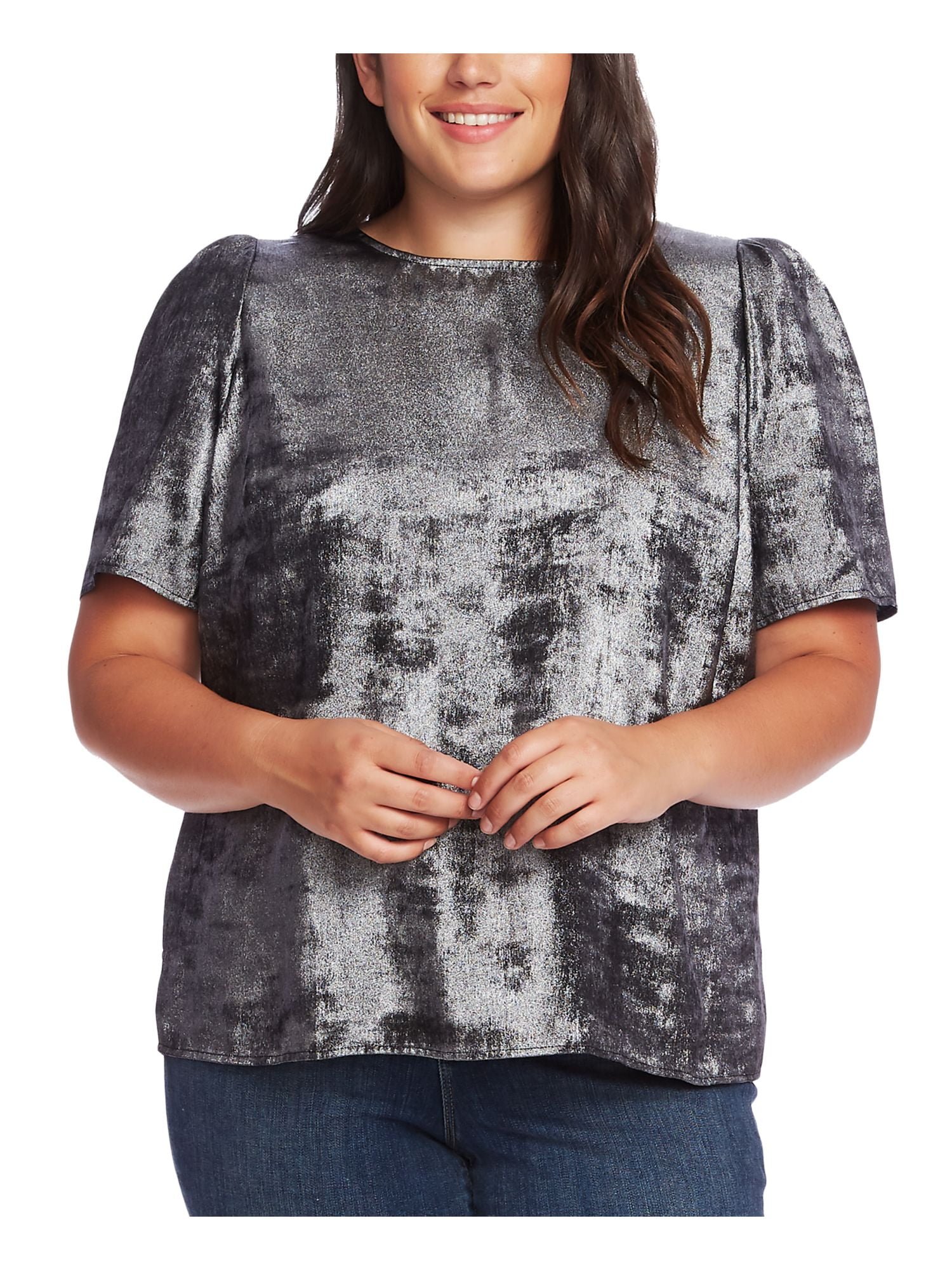 VINCE CAMUTO Womens Gray Short Sleeve Jewel Neck Evening Top Plus Size: 3X