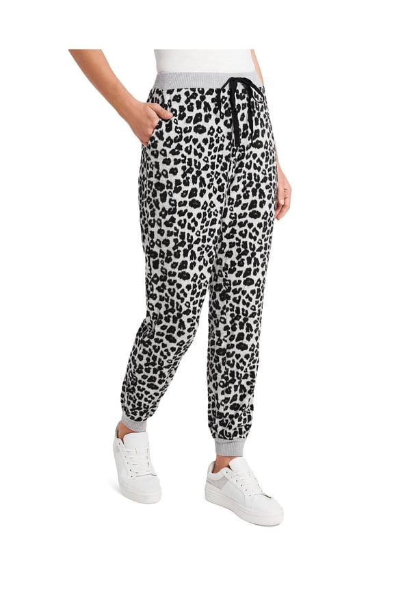 Womens Gray Stretch Pocketed Ribbed Drawstring Waist Animal Print Lounge Pants M