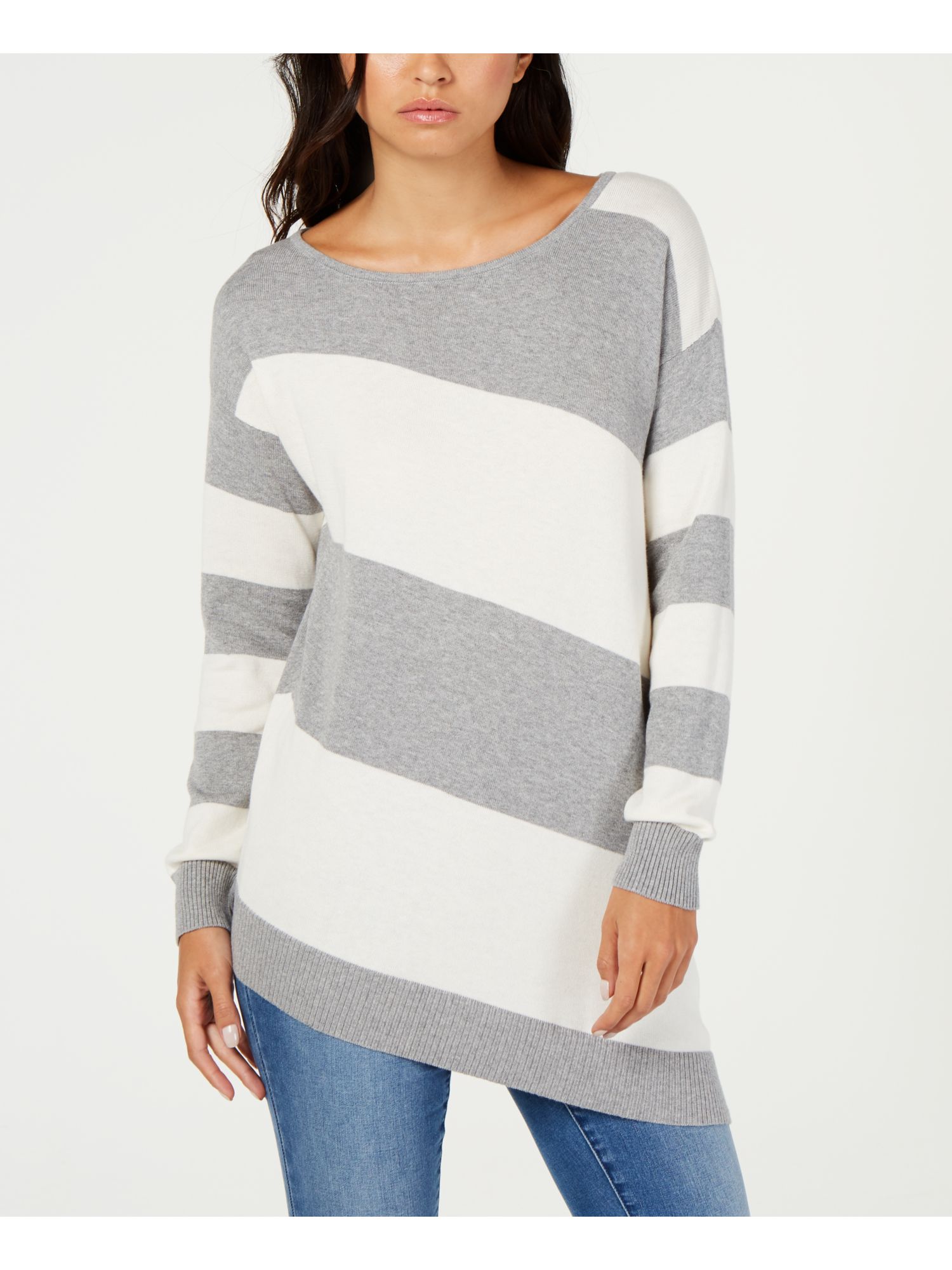 VINCE CAMUTO Womens Gray Striped Asymmetrical Long Sleeve Sweater XL Walmart