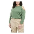 thumbnail image 1 of VINCE CAMUTO Womens Green Cold Shoulder Snap-buttons Long Sleeve Crew Neck Top Plus 1X, 1 of 3