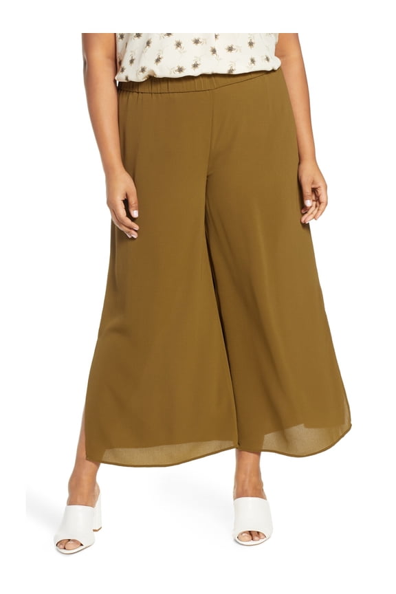 Womens Green Slitted Wide Leg Pants Plus Size: 3X