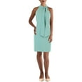 thumbnail image 1 of VINCE CAMUTO Womens Green Zippered Textured Tie Neck Lined Sleeveless Halter Mini Wear To Work Shift Dress 14, 1 of 2