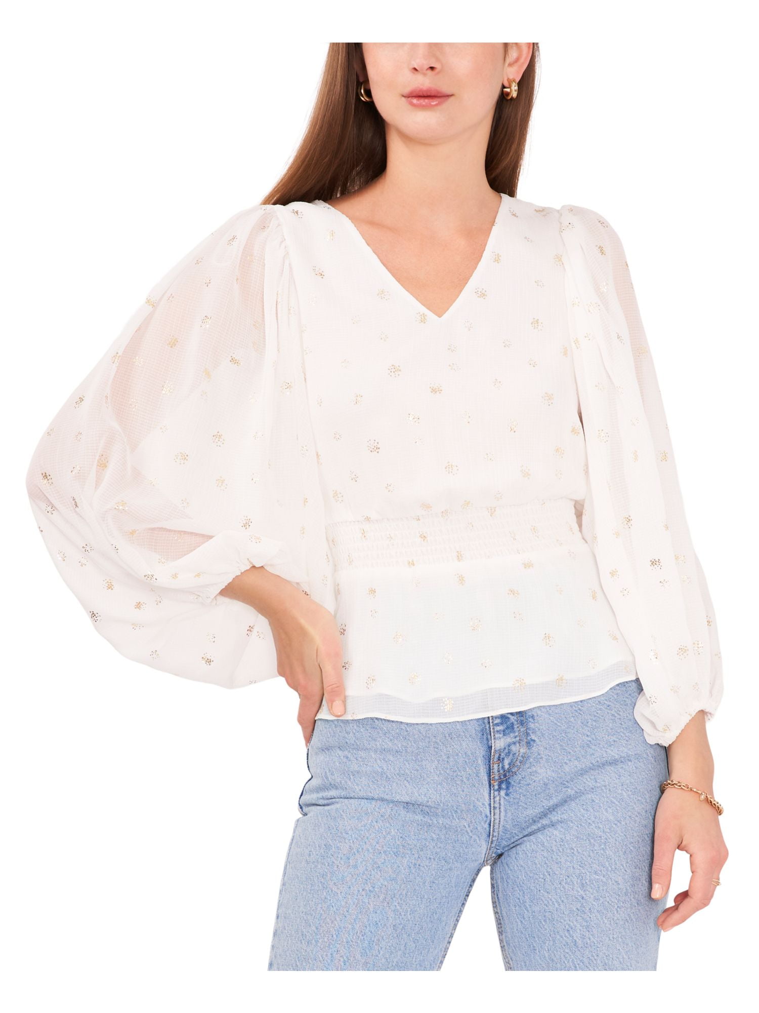 VINCE CAMUTO Womens Ivory Lined Sheer Smocked Waist Pouf