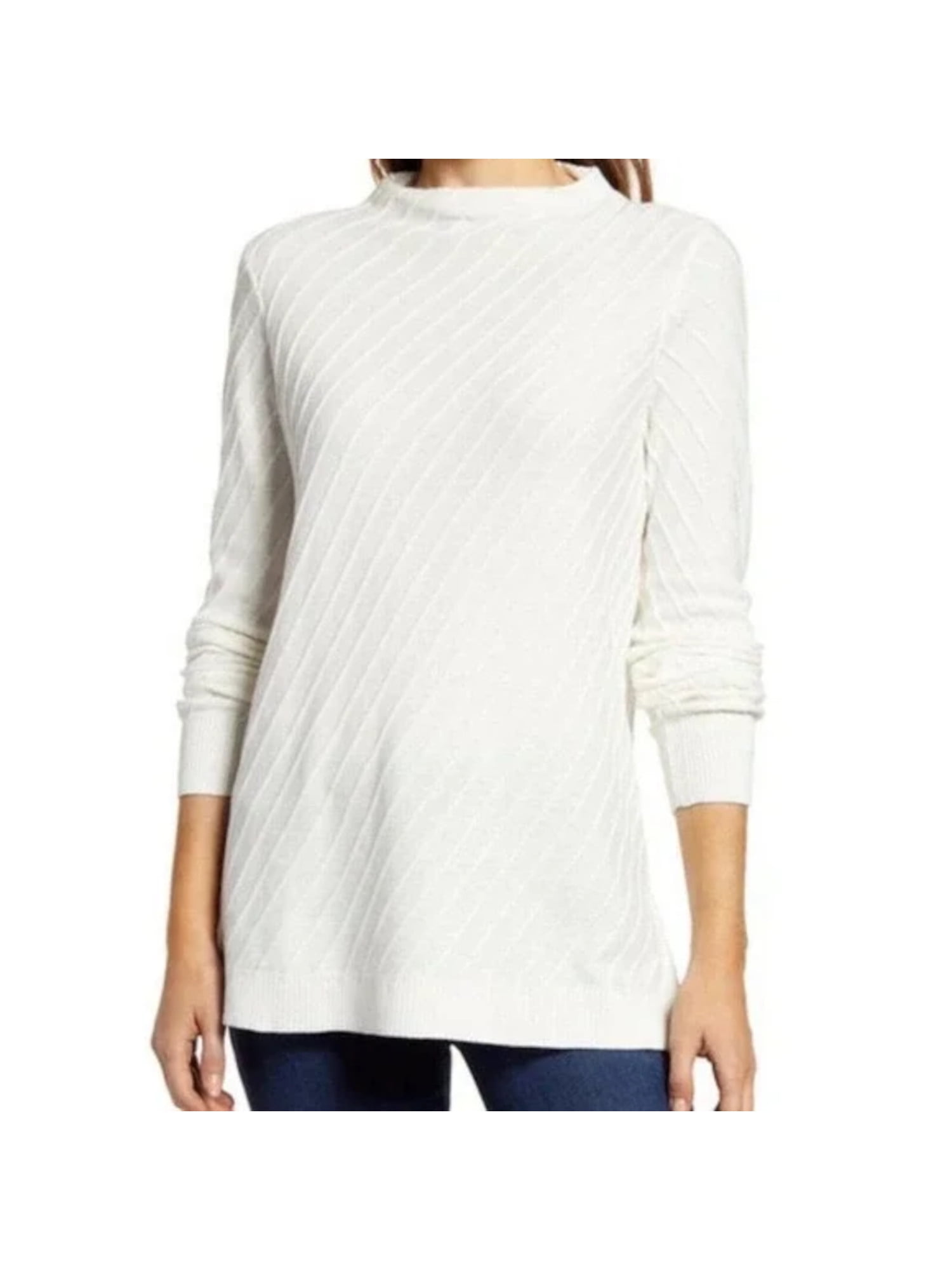 VINCE CAMUTO Womens Ivory Ribbed Split Hems Long Sleeve Mock Neck ...