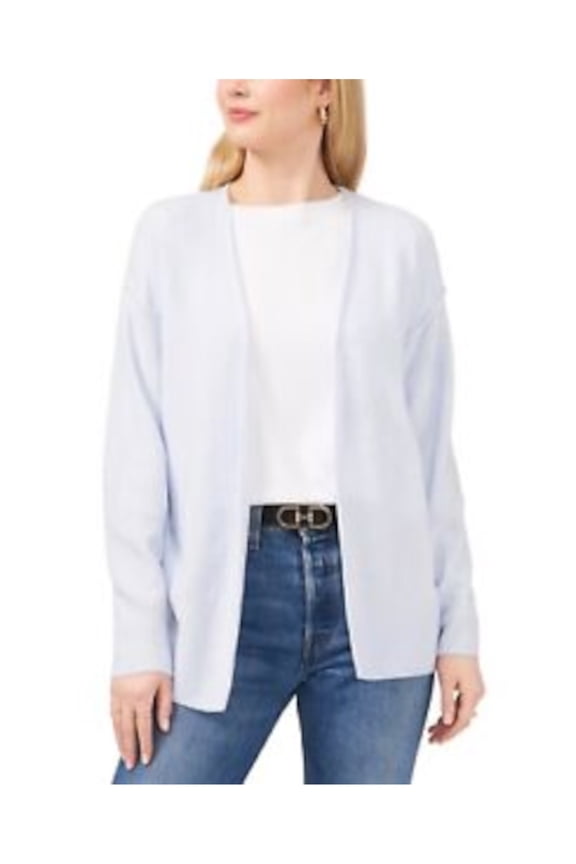 Womens Light Blue Ribbed Center Seam Long Sleeve Open Front Cardigan XS