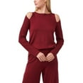 thumbnail image 1 of VINCE CAMUTO Womens Maroon Stretch Ribbed Cold Shoulder Mixed Textured Long Sleeve Crew Neck Top XS, 1 of 2