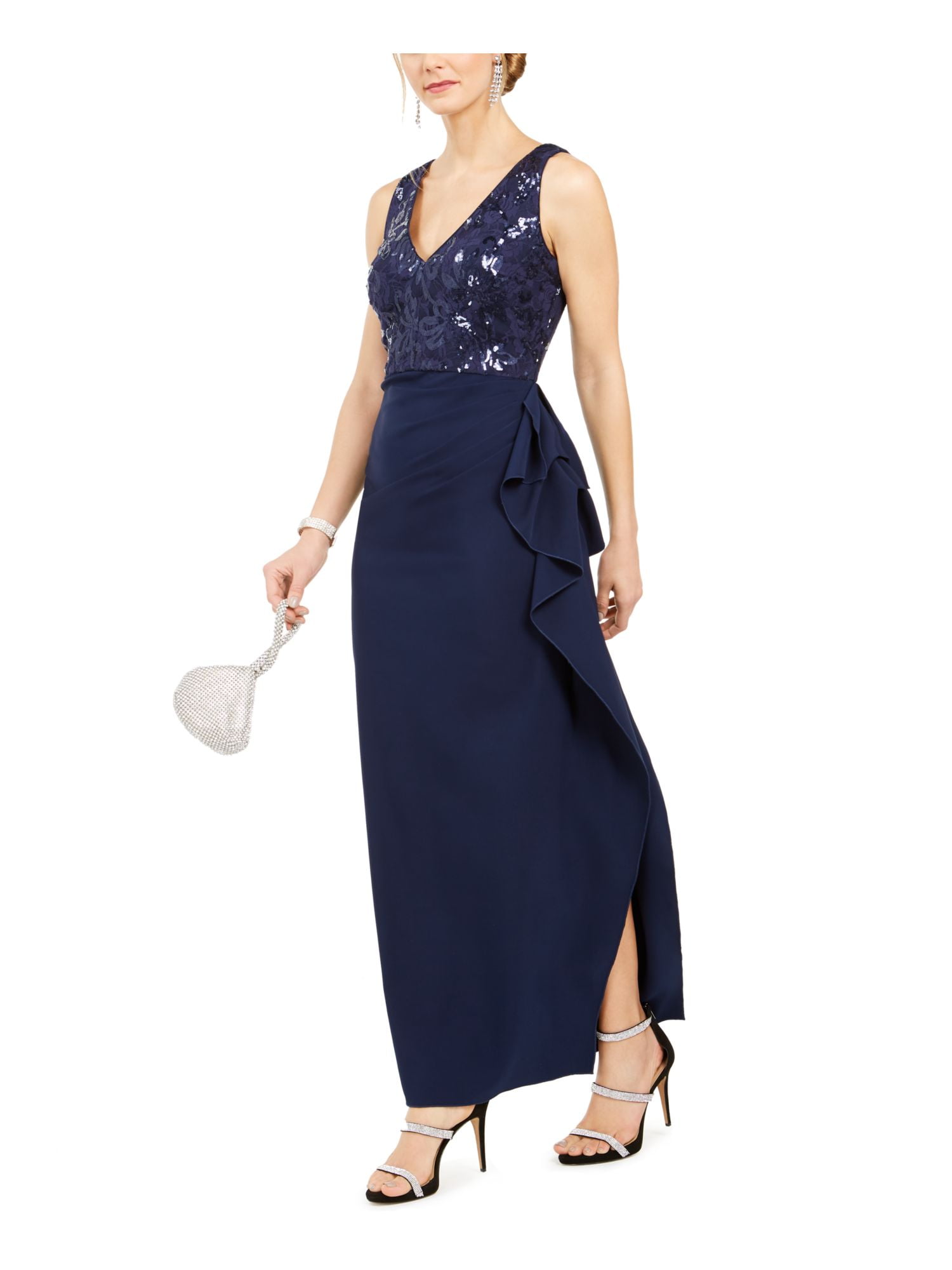 Vince Camuto Womens Lace V Neck Formal Dress Navy 12