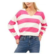 VINCE CAMUTO Womens Pink Ribbed Striped Long Sleeve V Neck Sweater XL