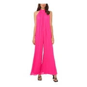 VINCE CAMUTO Womens Pink Zippered Tie Lined Sheer Sleeveless Halter Evening Wide Leg Jumpsuit XS
