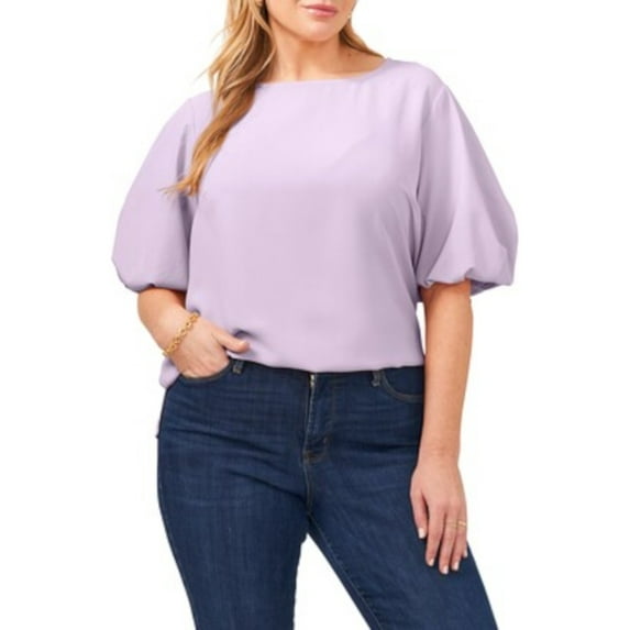 VINCE CAMUTO Womens Purple Darted Keyhole Back Pullover Vented Balloon Sleeve Round Neck Top Plus 2X