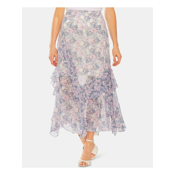 VINCE CAMUTO Womens Purple Ruffled Floral Below The Knee Formal Hi-Lo Skirt M