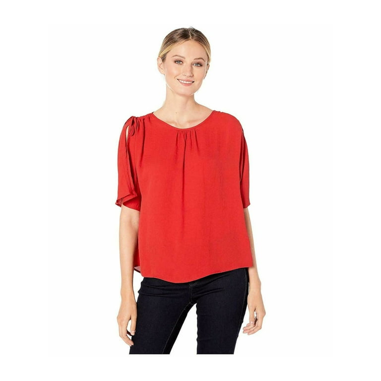 VINCE CAMUTO Womens Red 3 4 Sleeve Jewel Neck Blouse Size XS