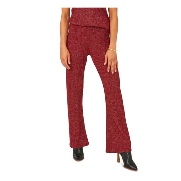 VINCE CAMUTO Womens Red Knit Metallic Ribbed High Waist Wear To Work Boot Cut Pants M