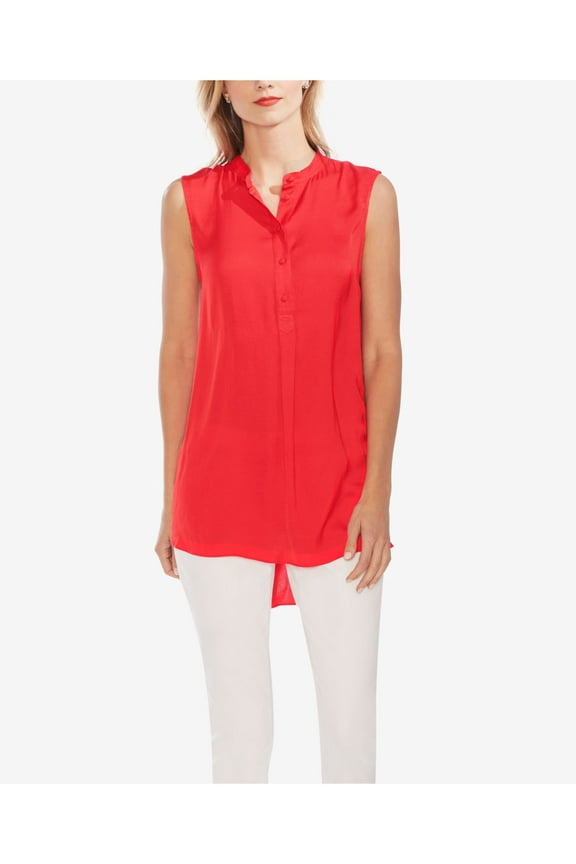 Womens Red Sleeveless Mandarin Collar Hi-Lo Top Size: M