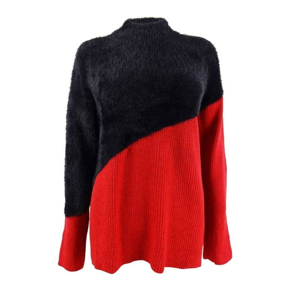 VINCE CAMUTO Womens Red Textured Ribbed Long Sleeve Mock Neck Wear To Work Sweater M