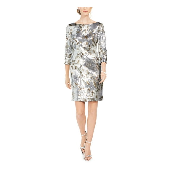 VINCE CAMUTO Womens Silver 3/4 Sleeve Sheath Evening Dress Petites 8P