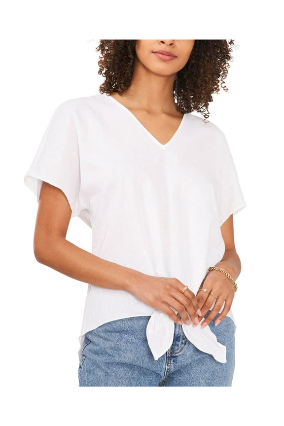 Womens White Short Sleeve V Neck Top XS