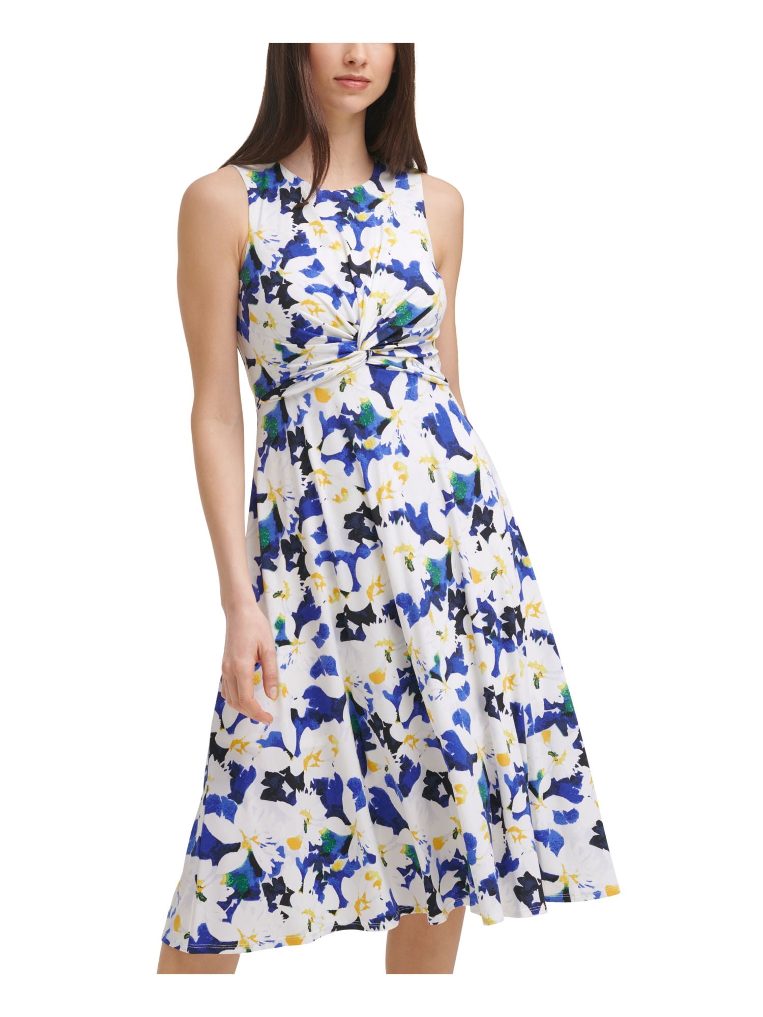 VINCE CAMUTO Womens White Stretch Twist Front Keyhole-back Jersey-knit  Floral Sleeveless Crew Neck Midi Wear To Work Fit + Flare Dress 4 - Walmart  Business Supplies