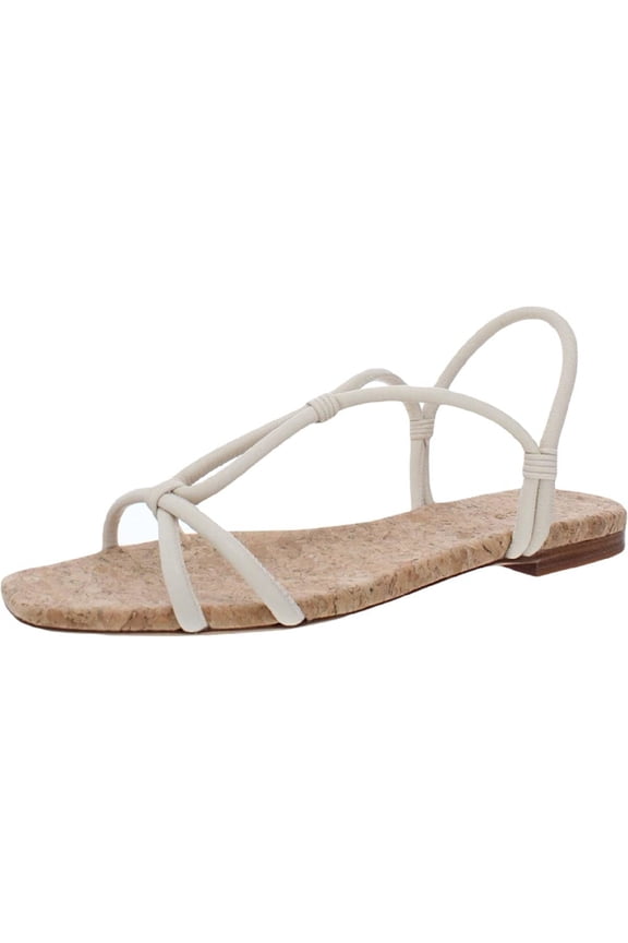 . Womens Beige Strappy Hazen Square Toe Slip On Leather Slingback Sandal 8 M