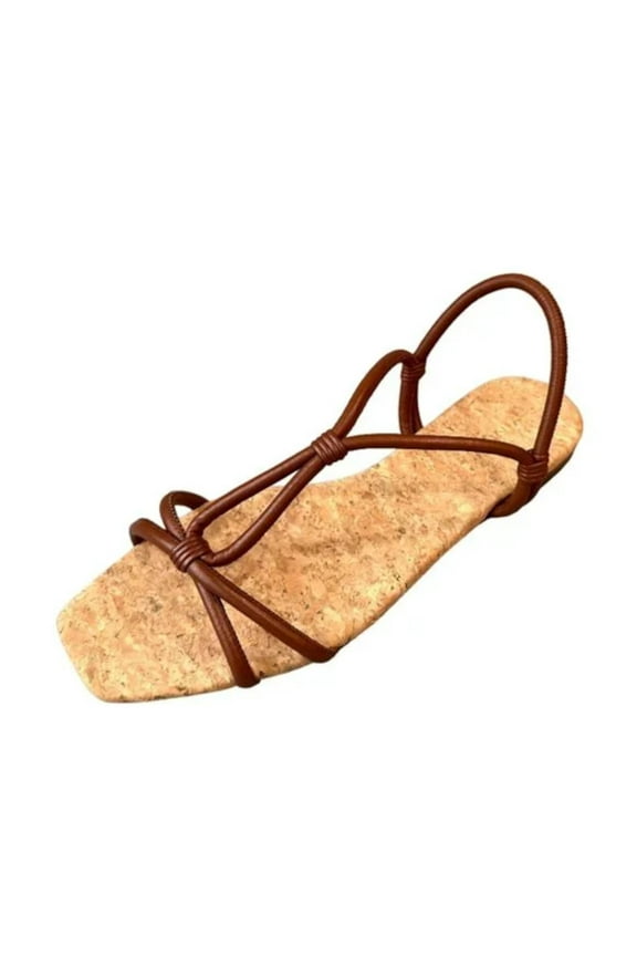 . Womens Brown Cork Strappy Ankle Strap Hazen Square Toe Slip On Leather Slingback Sandal 8.5 M