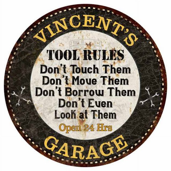 VINCENT'S Garage Rules 14" Round Metal Sign Garage Bar Wall Decor 100140013448