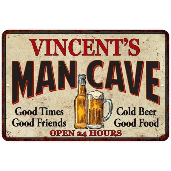 VINCENT'S Man Cave Metal Sign 8 x 12 Matte Finish Metal 108120011119