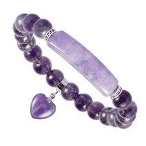 VINCHIC 8MM Amethyst Bracelet Love Heart Stretch Bracelet Energy Crystal Bracelet for Women Girls