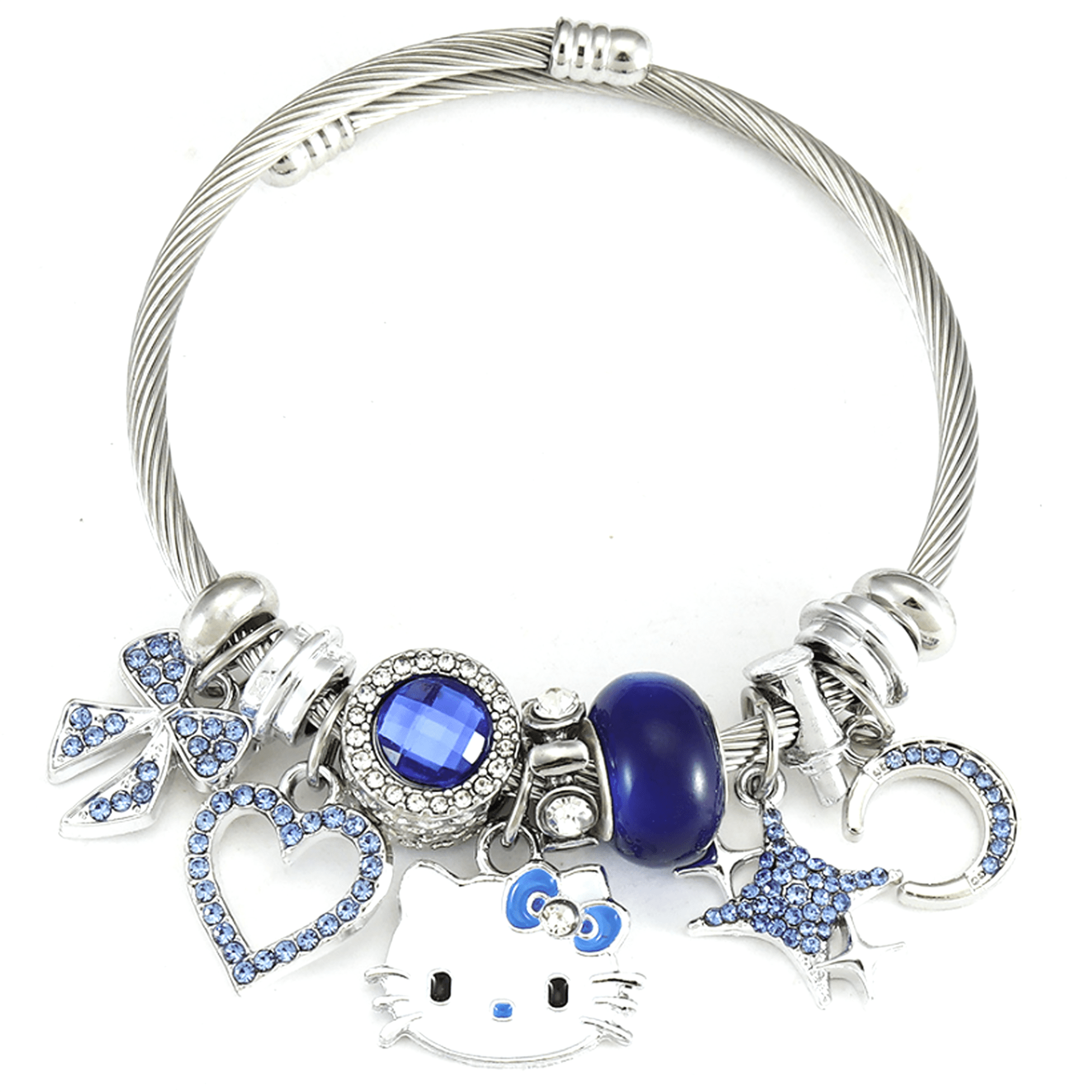 TGECTP Hello Inspired Kawaii Kitty Bangle Bracelet, Cute Charms Bracelet,  Adjustable Stainless Steel Cuff Bracelet Birthday Gift for Women Girls