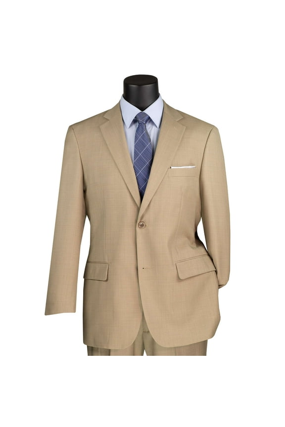 Men's Beige Textured 2-Button Classic-Fit Business Suit - NEW - 42R