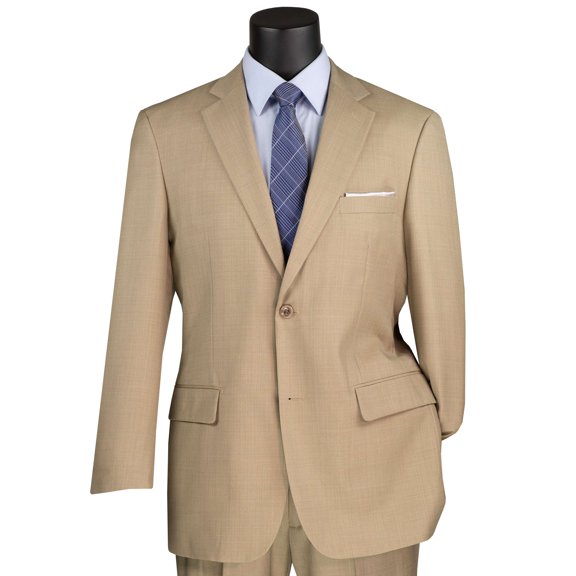 VINCI Men's Beige Textured 2-Button Classic-Fit Business Suit - NEW - 44R