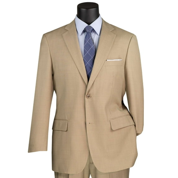 VINCI Men's Beige Textured 2-Button Classic-Fit Business Suit - NEW - 48R