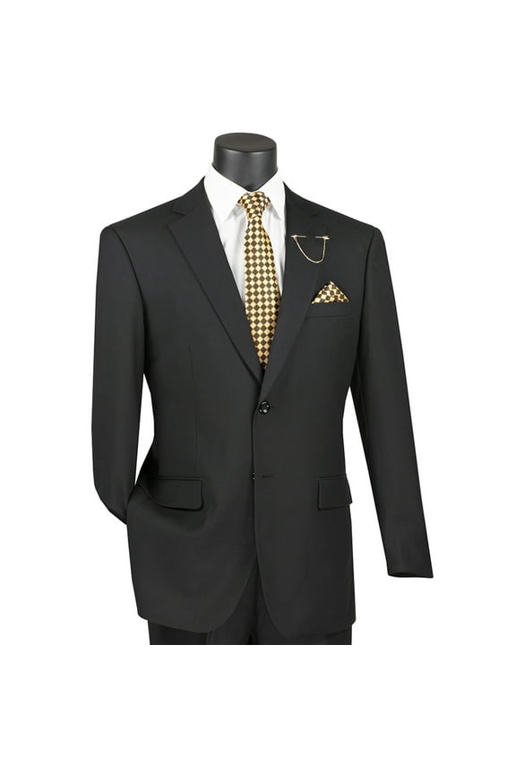 Men's Black 2-Button Suit w/ Adjustable Waistband, Reg-Fit - NEW