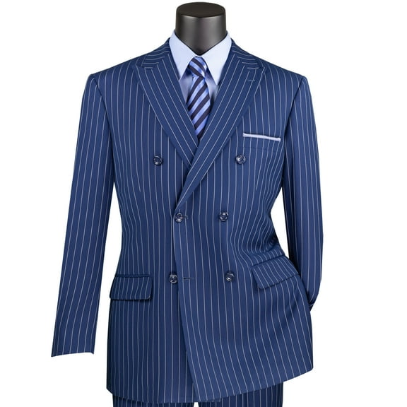 VINCI Men's Blue Pinstripe Double-Breasted 6-Button Classic Fit Suit - NEW - 56L (Big & Tall)