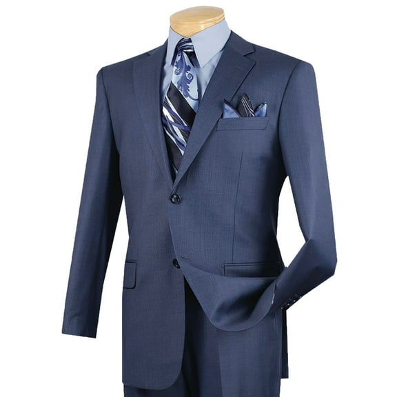 VINCI Men's Blue Textured 2-Button Classic-Fit Business Suit - NEW - 42S