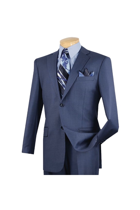 Men's Blue Textured 2-Button Classic-Fit Business Suit - NEW - 44R