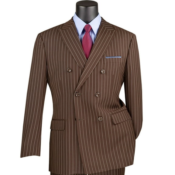VINCI Men's Brown Pinstripe Double-Breasted 6-Button Classic Fit Suit - NEW - 40R