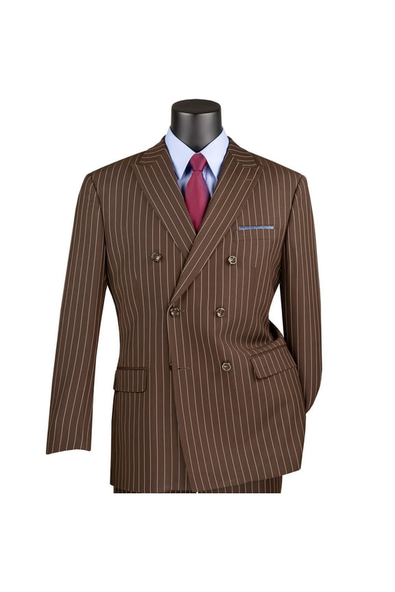 Men's Brown Pinstripe Double-Breasted 6-Button Classic Fit Suit - NEW - 50R (Big & Tall)