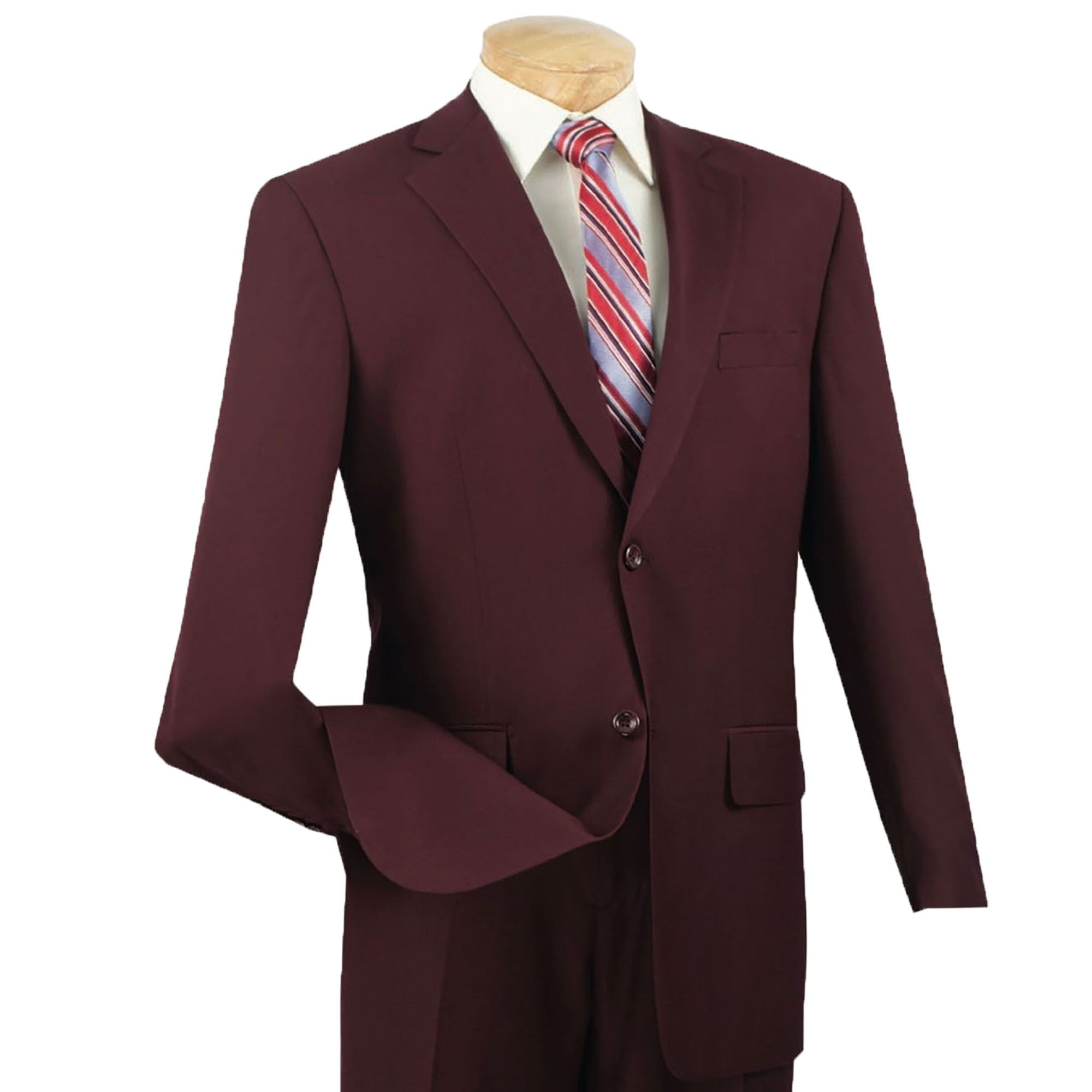 Men's 1920s Burgundy Gangster Stripe Suit with Vest Vinci V2RS-9