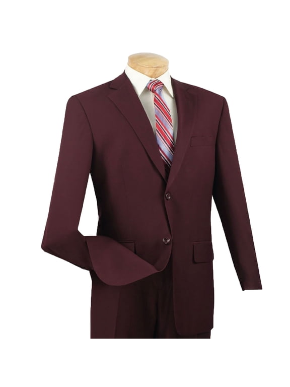 Men's Burgundy Textured 2-Button Classic-Fit Business Suit - NEW - 48R