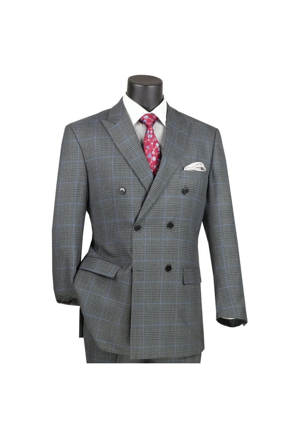 Men's Charcoal Gray Glen Plaid Double-Breasted Classic-Fit Suit - NEW - 40R