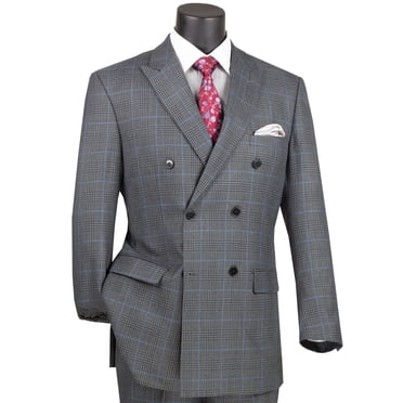 VINCI Men's Glen Plaid Double Breasted Suit - 6-Button, Classic Fit, 2-Piece New