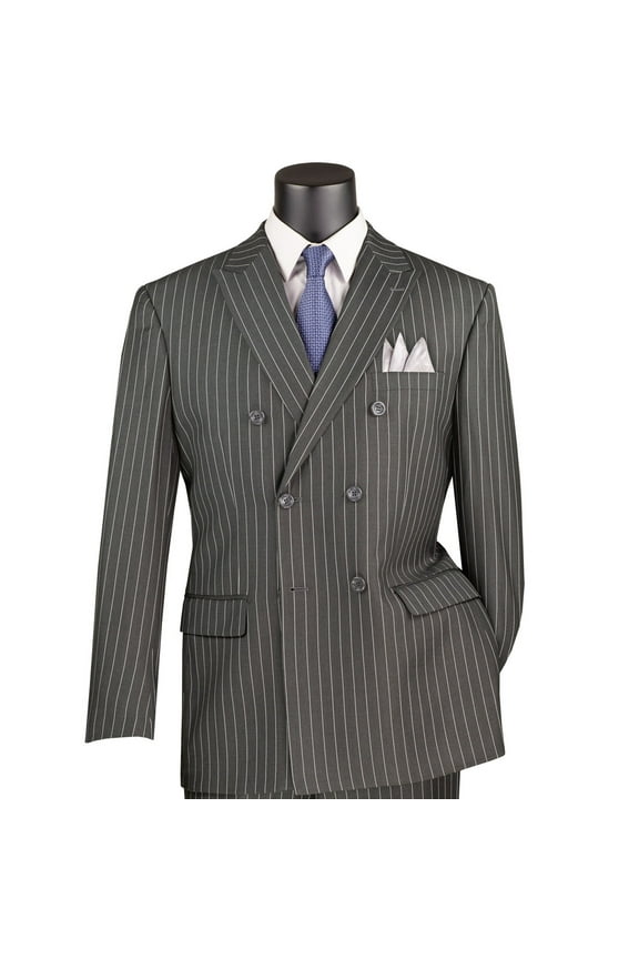 Men's Charcoal Gray Pinstripe Double-Breasted 6-Button Classic Fit Suit - NEW - 50R (Big & Tall)