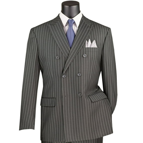 VINCI Men's Charcoal Gray Pinstripe Double-Breasted 6-Button Classic Fit Suit - NEW - 62L (Big & Tall)